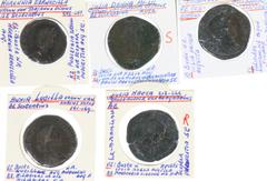 Ancient coins in lots Roman coinage - A lot wit 5 Roman women on Sestertii: Julia Domna (IUNO with peacock at feet), Lucilla (Hilaritas), Julia Mamaea (FELICITAS PVBLICA), Julia Maesa and Herennia Etr