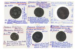 Ancient coins in lots Roman coinage - A small lot with Roman Folles: Maximianus (half Follis and 3 x Follis), Galeria Valeria and Diocletianus - totally 6 coins in avg. a.VF