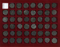 Ancient coins in lots Ancient India - Ancient India, Kushan Empire, Kanishka I, c. 127-158AD, AE tetradrachm (47), King in Kushan dress, standing facing, head left, hand over altar at left / rev. deit