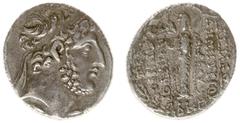 Ancient coinage / Hellenistic Monarchies The Seleukid Kingdom - Demetrios III Philopator (95-88 BC) - AR Tetradrachm (Damaskos c 91-90 BC, 15.76 g) - Diademed and bearded head right / Cultus-statue of