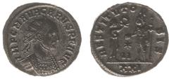 Roman Imperial Coinage Carus (282-283) - AE Antoninianus (Siscia AD 282, 3.77 g) - IMP CM AVR CARVS PF AVG Radiate and cuirassed bust right / RESTITVT ORBIS / Female figure standing right, presenting 