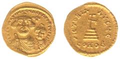 Byzantine Coinage Heraclius (610-641) - With Heraclius Constantine - AV Solidus (Constantinople, 4.47 g) - Facing busts of Heraclius and Heraclius Constantine, each crowned and wearing chalmys / Cross