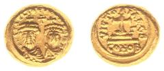 Byzantine Coinage Heraclius (610-641) - With Heraclius Constantine - AV Solidus (Carthage AD 628-629, 4.46 g) - Crowned, draped and cuirassed busts of Heraclius and Heraclius Constantine facing, cross