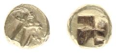 Ancient coinage / Asia Minor Asia Minor - Ionia - Uncertain - EL 1/24 Stater (c 600-550 BC, 0.64 g), Phokaic standard? - Forepart of horned animal to right / Incuse square (Rosen -- / SNG von Aulock -