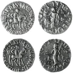 Ancient coinage / The Indo-Greek and Scythian Kingdom The Indo-Scythian Kingdom - Azilises (ca. 57-35 BC) - AR Tetradrachm (Taxila Sirsukh, 2 pieces) - Scythian king advancing on horseback to right wi