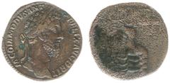 Roman Imperial Coinage Commodus (177-192) - AE Sestertius (Rome AD 186, 23.36 g) - M COMMODVS ANT P FELIX AVG BRIT Laureate head right / PM TRP XI IMP VII Commodus in triumphal quadriga to right, hold