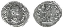 Roman Imperial Coinage Plautilla (202-205) - AR Denarius (Rome AD 204, 3,67 g) - PLAVTILLA AVGVSTA, draped bust right / VENVS VICTRIX, Venus standing left holding apple and palm, resting left arm on l