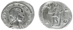 Roman Imperial Coinage Julia Maesa - AR Denarius (Rome AD 18-20, 2,58 g) - JVLIA MAESA AVG, draped bust to right / IVNO, Juno standing front, head to left, holding patera in her right hand and long sc