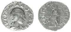 Roman Imperial Coinage Julia Maesa - AR Denarius (Rome AD 220-222, 2,98 g) - IVLIA MAESA AVG, draped bust to right / SAECVLI FELICITAS, Felicitas standing left, holding long caduceus and sacrificing o