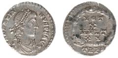 Roman Imperial Coinage Gratianus (367-383) - AR Siliqua (Treveri AD 376-7, 1.84 g) - DN GRATIANVS PF AVG, diademed, draped and cuirassed bust right / VOT / X / MVLT / XV, in wreath, mint mark TR PS in