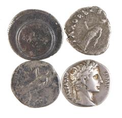 Roman coinage Roman coinage - A small lot of 4 early Roman Denarii: Augustus (rev. shield with SPQR, CL V, RIC 42a), Augustus (bull, IMP XII, RIC 187a), Vitellius and Otho - in total 4 coins in a.VF (