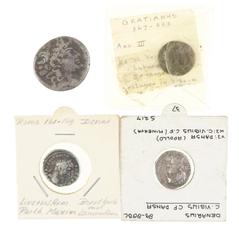 Roman coinage Roman coinage - A small lot with mainly Roman ancients: a Repubican Denarius (Vibius Pansa), a Denarius of Marcus Aurelius, a Seleukid Tetradrachm of Philippos Philadelphos and a small F
