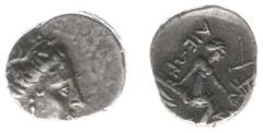 Ancient coinage / Greece Greece - Euboia - Euboia / Histaia - AR Tetrobol (ca. 196-146 BC, 2.28 g) - Female head right, wearing ivy-wreath / The nymph Histiaia seated right on stern of galley; wing on