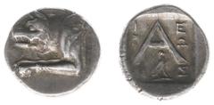 Ancient coinage / Greece Greece - Peloponnesos - Argolis / Argos - AR Hemidrachm (c. 90-40 BC, 2.47 g) - Forepart of wolf left / Large A, IEPΩNOΣ in field, and eagle with folded wings standing right o