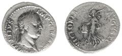 Roman Imperial Coinage Vitellius (69) - AR Denarius (Tarraco AD 69, 3.18 g) - A VITELLIVS IMP GERMAN, laureate bust right / VICTORIA AVGUSTI, Victory alighting left, wings spread, holding shield inscr