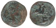 Roman Imperial Coinage Commodus (177-192) - AE Sestertius (Rome AD 185, 25.21 g) - M COMMODVS ANTON AVG PIVS BRIT Bare-headed and draped bust right / VIRT AVG PM TRP X IMP VII COS IIII PP Commodus on 