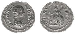 Roman Imperial Coinage Plautilla (202-205) - AR Denarius (Rome AD 204, 3.34 g) - PLAVTILLA AVGVSTA, draped bust right / VENVS VICTRIX, Venus holding apple and palm and resting left arm on large shield