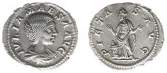 Roman Imperial Coinage Julia Maesa - AR Denarius (Rome AD 218-20, 3.17 g) - IVLIA MAESA AVG, draped bust right / PIETAS AVG, Pietas both hands raised in invocation, altar at feet (RIC 266, BMCRE 75) –