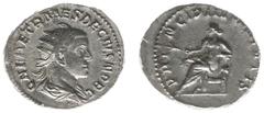 Roman Imperial Coinage Herennius Etruscus (250-251) - AR Antoninianus (Rome AD 250-251, 3.80 g) - Radiate and draped bust right / PRINCIPI IVVENTVTIS Apollo seated left, holding branch and resting elb