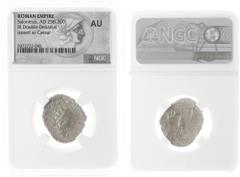 Roman Imperial Coinage Saloninus (258-260) - AR Antoninianus (Rome 258-60) - SALON VALERIANVS CAES, radiate and draped bust right / PIETAS AVGG, priestly emblems (RIC 26, RSC 49) - in NGC SLAB - AU