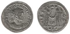 Roman Imperial Coinage Carinus (283-284) - BI Antoninianus (Tripolis AD 283, 4.53 g) - IMP C M AVR CARINVS P F AVG, radiate and cuirassed bust right / VIRTVS AVGG●, Carus and Carinus both in military 