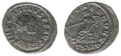 Roman Imperial Coinage Carinus (283-284) - BI Antoninianus (Ticinum AD 283, 4.32 g) - IMP CARINVS P F AVG, radiate and cuirassed bust right / FORTVNA REDVX, Fortuna seated left, holding rudder and cor
