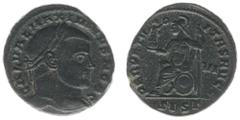 Roman Imperial Coinage Maximinus Daia (305-313) - AE Follis (Siscia AD 305-07, 9.92 g) - GAL VAL MAXIMINVS NOB C, laureate bust right / PERPETVITAS AVGG, Roma seated left, holding Victory on globe and