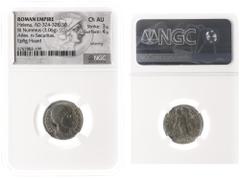 Roman Imperial Coinage Helena - BI Centenionalis (Constantina/Arles AD 329, 3.06 g) - FL HELENA AVGVSTA, diademed and draped bust right / SECVRITAS REIPVBLICE, Helena standing, holding lowered branch 