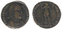 Roman Imperial Coinage Valentinianus I (364-375) - AE BI Double Maiorina(Constantinople AD 364-65, 8.18 g) - D N VALENTINIANVS P F AVG, diademed, draped and cuirassed bust right / RESTITVTOR REI PVBLI