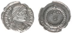 Roman Imperial Coinage Valens (364-378 n.Chr.) - AR Siliqua (Constantinople AD 364-7, 1.86 g) - D N VALENS P F AVG, diademed, draped and cuirassed bust right / VOT / V, in wreath, mint mark C in exerg