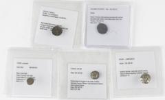 Ancient coins in lots - Greek / Hellenistic coinage A small lot with 5 Greek small coins: 3/4 Obol Tarsos, Diobol Lampsakos, Hemi-obol Caria, Obol Selge and a Diobol Thourioi - in total 5 coins in sev