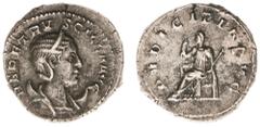 Roman Imperial Coinage Herennia Etruscilla - AR Antoninianus (Rome AD 250, 3.77 g) – HER ETRVSCILLA AVG, diademed and draped bust right, the hair ridged IN WAVES, crescent behind shoulders / PVDICITIA