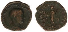 Roman Imperial Coinage Hostilianus (250-251) - AE Sestertius (Rome AD 250-51, 15.82 g) – C VALENS HOSTIL MES QVINTVS N C, bare-headed and draped bust right / PRINCIPI IVVENTVTIS, Hostilian standing in