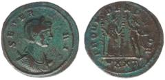 Roman Imperial Coinage Severina (wife of Aurelian) - BI Antoninianus (Ticinum AD 274-75, 3.84 g) – SEVERINA AVG, diademed and draped bust right, crescent behind shoulders / PROVIDEN DEOR, Fides Militu