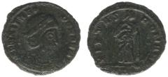 Roman Imperial Coinage Theodora - BI reduced Centenionalis, issue of the three sons of Constantine I (Rome AD 337-40, 1.25 g) – FL MAX THEODORAE AVG, draped bust right, her hair elaborately dressed / 