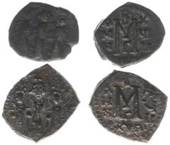 Byzantine Coinage Heraclius (610-641) - AE Follis (Uncertain mint in Cyprus, possibly Constantia, year 18, 5.56 g) - Martina, Heraclius, and Heraclius Constantine standing facing, each wearing crown a