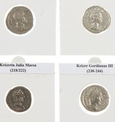 Ancient coins in lots - Roman coinage Ancient coins in lots - Roman coinage - A small lot with 4 Roman AR Denarii: Maximinus I Thrax (PAX AVGVSTI), Julia Maesa (PVDICITIA), Julia Maesa (VESTA) and Gor