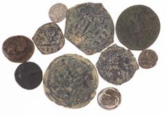 Ancient coins in lots Miscellaneous coinage - A mixed lot ancient coins: a Persian Siglos, 4 Byzantine bronzes (Folles), a Traianus bronze, a Persian Silver unit, a bronze of Pontos etc. - in total 10