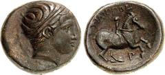 GRIECHEN MAKEDONIEN. KÖNIGREICH. Philippos II. 359-336 v. Chr. AE-Tetrachalkon 18mm 6,30g, unbest. maked. Mzst. Jünglingskopf m. Diadem n.r. / FILIPPoY Reiter n.r.; r. unten G. AMNG - , SNG Cop. - Typ