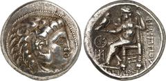 GRIECHEN MAKEDONIEN. KÖNIGREICH. Philippos III. Arrhidaios 323-317 v. Chr. Tetradrachmon 17,39g, ARADOS. Herakleskopf n.r. / FILIPPOY - BASILEWS Zeus aetophoros thront n.l.; l. 2 Monogramme; unten lie