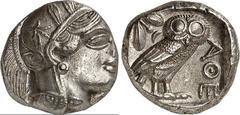GRIECHEN ATTIKA. ATHEN. Tetradrachmon (365/359 v.Chr.) 17,20g. Kopf der Athena mit attischem Helm und Ölkranz n.r. / AQE Eule steht n.r., Kopf v.v.; dahinter Ölzweig und Mondsichel;. Svor. Tf.17,1-3. 