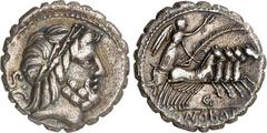RÖMER RÖMISCHE REPUBLIK : Silbermünzen. Quintus Antonius Balbus, Praetor 83-82 v. Chr. Denar (serratus) (Charge 7) 3,82g. Kopf des Iupiter mit Lorbeerkranz n.r.; dahinter S C / Victoria fährt mit Palm