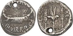 RÖMER IMPERATORISCHE PRÄGUNGEN. MARCUS ANTONIUS 44-30 v. Chr. Denar (32/31 v.Chr.) 3,20g. Galeere n.r. ANT AVG - III VIR R P C / LEG XVII CLASSICAE Aquila zwischen zwei Signa. Cr. 544/10, BMC 223, C. 