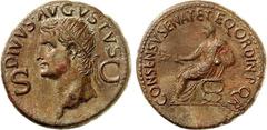 RÖMER RÖMISCHES KAISERREICH. Divus Augustus z.Z. Caligula 37-41. AE-Dupondius (37/41) 15,13g. Kopf mit Strahlenkrone n.l. S - C, DIVVS AVGVSTVS / CONSENSV SENAT ET EQV ORDIN P Q R Caligula pacator thr