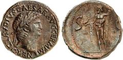 RÖMER RÖMISCHES KAISERREICH. NERO 54-68. AE-As (67 oder später) 8,89g, thrakische Mzst.? Belorbeerter Kopf n.r. NERO CLAVDIVS AVG GERM PM / SC Neptun steht n.l., präsentiert Fisch. RIC -, BMC 391vgl. 