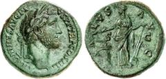 RÖMER RÖMISCHES KAISERREICH. ANTONINUS PIUS Augustus 138-161. AE-Sesterz (145/148) 21,63g. Kopf m. Lkr. n.r. ANTONINVS AVG PI-VS P P TR P COS IIII / [SA]-L V-S A V G - S - C Salus-Fortuna steht mit Ru