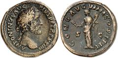 RÖMER RÖMISCHES KAISERREICH. ANTONINUS PIUS Augustus 138-161. AE-Sesterz (160) 27,52g. Belorbeerte Büste n. r. ANTONINVS AVG PIVS PP TRP XX IIII / CONG AVG VIIII COS IIII SC Liberalitas steht n.l., hä
