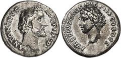 RÖMER RÖMISCHES KAISERREICH. ANTONINUS PIUS mit Marcus Aurelius Caesar 139-161. Denar (140/144) 2,80g. Barhäuptiger Kopf n.r. ANTONINVS AVG PIVS PP / AVRELIVS CAES AVG PIIF COS DES Barhäuptiger Kopf M