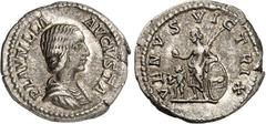 RÖMER RÖMISCHES KAISERREICH. Plautilla, Gemahlin des Caracalla 202-205. Denar (204) 3,04g. Pallabüste n.r. PLAVTILLA - AVGVSTA / VENVS VICTRIX Venus victrix steht n.l.; l. Cupido. RIC 369, BMC 429, C.
