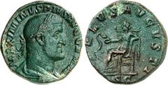 RÖMER RÖMISCHES KAISERREICH. MAXIMINUS I. Thrax 235-238. AE-Sesterz (236/237) 18,05g. Paludamentbüste m. Lorbeerkranz n.r. MAXIMINVS PIVS AVG GERM / SALVS AVGVSTI - S C Salus thront n.l.; füttert Schl